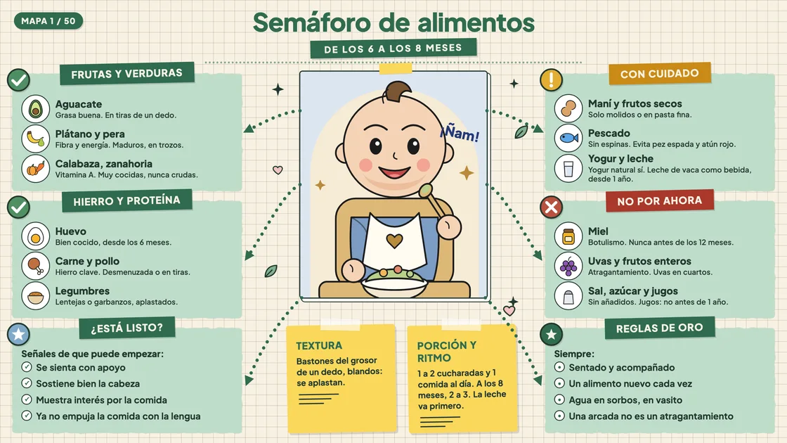 Mapa visual: semáforo de alimentos de 6 a 8 meses